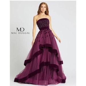 NWT MAC DUGGAL STRAPLESS EMBELLISHED TIERED GOWN SZ 20